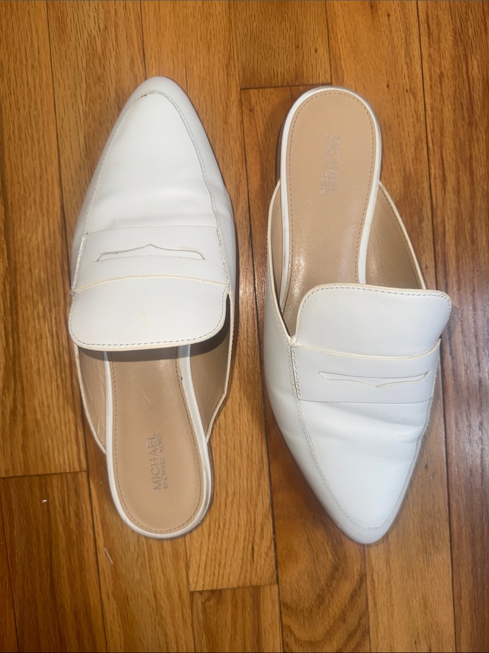 Michael Kors White Leather Pointed Slip-On Mules